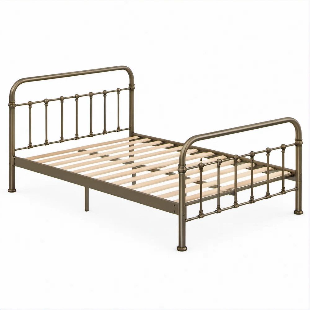 Letto matrimoniale in acciaio color bronzo con doghe, 160 x 200 cm