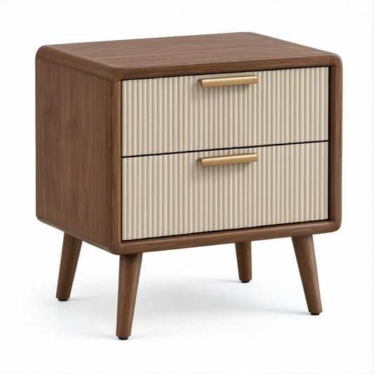 Comodino moderno con 2 cassetti 50 x 40 x 60 cm, Noce/Avorio/Ottone