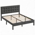 Letto matrimoniale 140 x 200 cm con testiera imbottita a riquadri, grigio scuro e nero