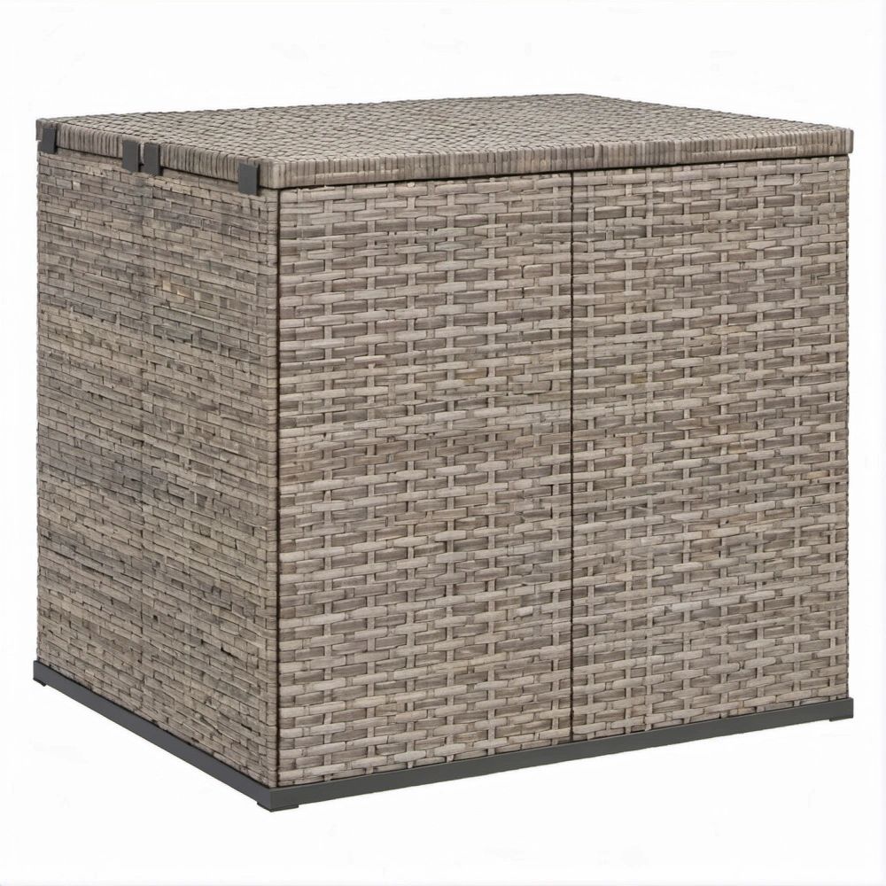 Baule contenitore rettangolare in rattan sintetico grigio e nero, 100 x 50 x 50 cm
