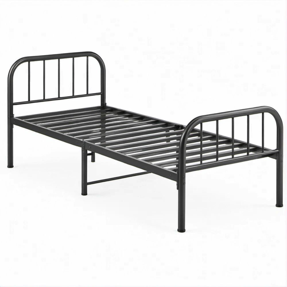 Letto singolo 90 x 190 cm in acciaio nero con testiera e pediera arrotondate