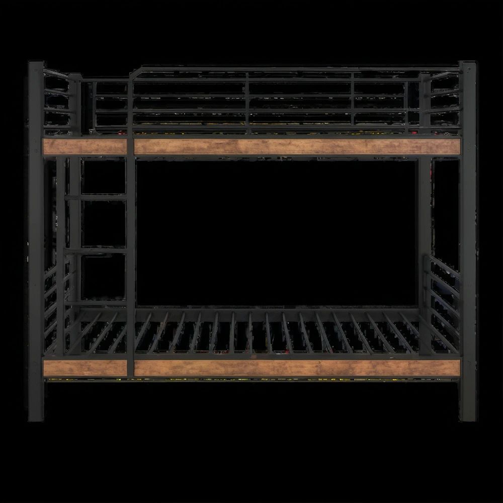 Letto a castello singolo in acciaio e MDF Nero/Marrone per materassi 90 x 200 cm