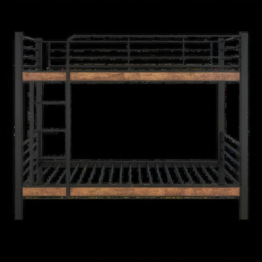 Letto a castello singolo in acciaio e MDF Nero/Marrone per materassi 90 x 200 cm