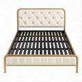 Letto Matrimoniale 160 x 200 cm con Testiera Capitonné Imbottita, Crema/Oro/Nero