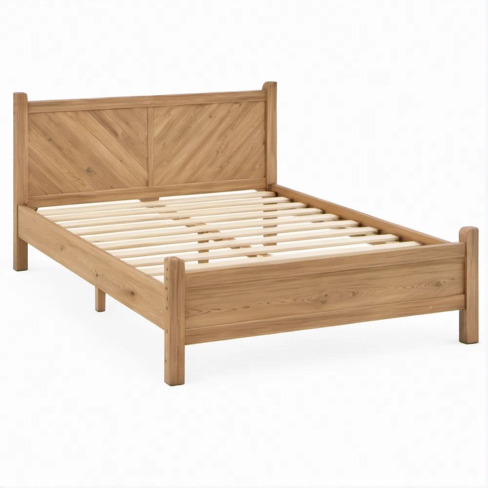 Letto matrimoniale in rovere massello naturale con rete a doghe, 160 x 200 cm