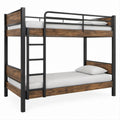 Letto a castello 90 x 190 cm in acciaio nero e pannelli effetto legno marrone