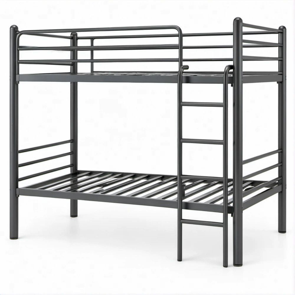Struttura in acciaio nero con scala e sponde, per materassi 90 x 190 cm, 198 x 96 x 160 cm