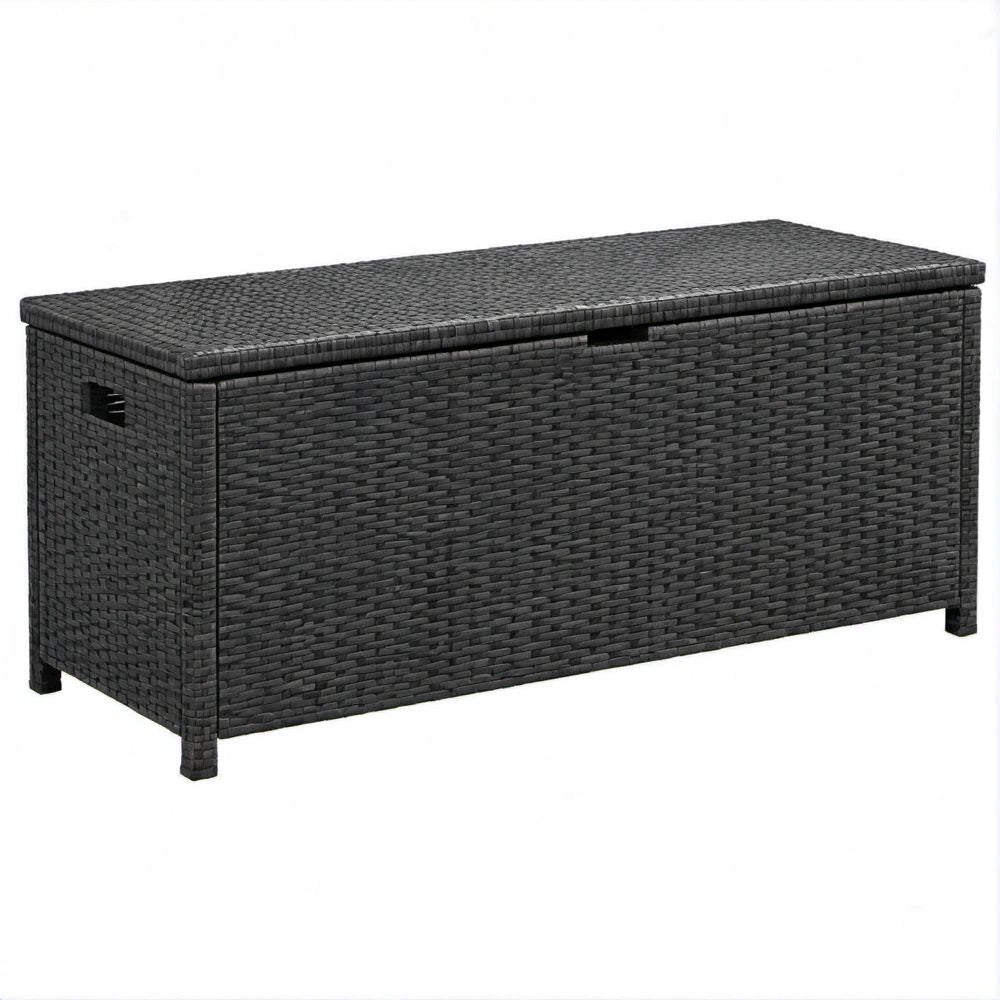 Cassapanca rettangolare in rattan PE nero 120 x 50 x 60 cm