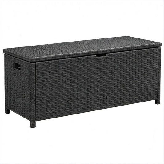 Cassapanca rettangolare in rattan PE nero 120 x 50 x 60 cm