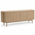 Credenza rettangolare in rovere chiaro con frontali scanalati, 160 x 40 x 75 cm