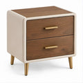 Comodino beige e noce 50 x 40 x 60 cm con 2 cassetti e dettagli oro