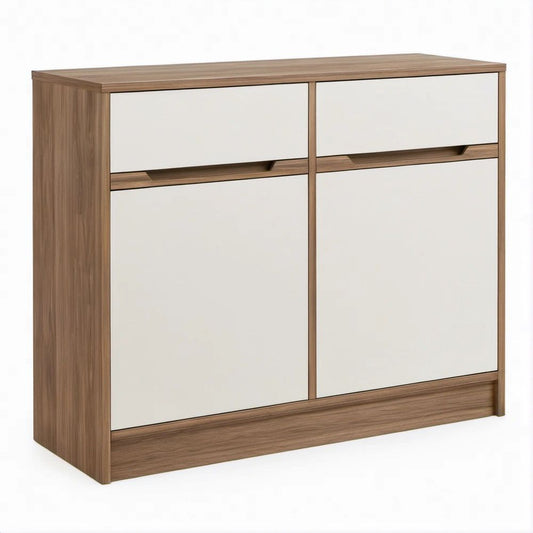 Credenza con 2 cassetti e 2 ante in Noce e Bianco, 80 x 30 x 90 cm