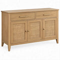 Credenza in rovere naturale e rattan 120 x 40 x 85 cm con 3 ante e 2 cassetti