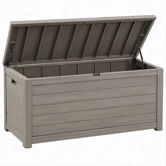 Baule da esterno in polipropilene effetto legno Grigio Tortora 120 x 56 x 63 cm, 320 L