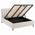 Letto matrimoniale imbottito beige con vano contenitore e rete sollevabile a gas 160 x 200 cm