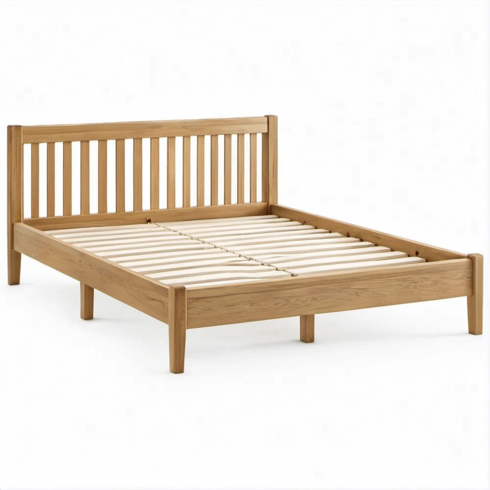 Letto matrimoniale in rovere massello naturale con rete a doghe, 160 x 200 cm