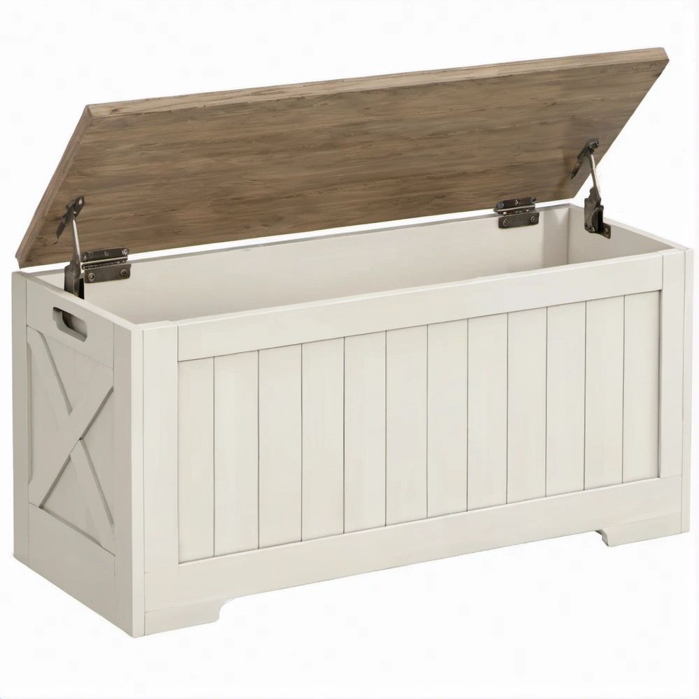 Cassapanca contenitore bianca e rovere in MDF, 100 x 40 x 45 cm