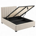 Letto matrimoniale con contenitore in velluto beige, 160 x 200 cm
