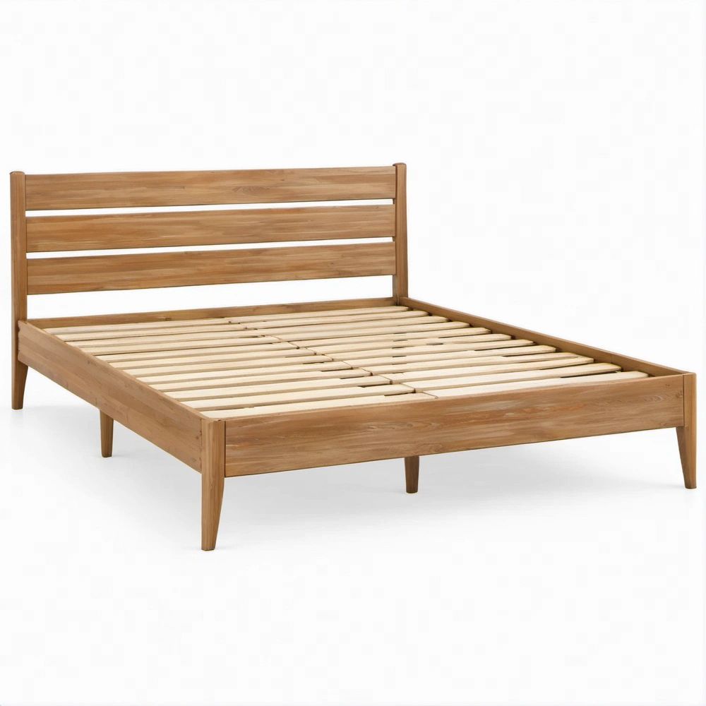 Letto matrimoniale in legno massello di acacia marrone naturale, 160 × 200 cm