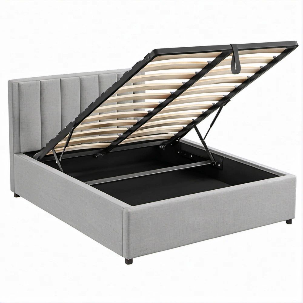 Letto matrimoniale con contenitore grigio, rete sollevabile 160 x 200 cm